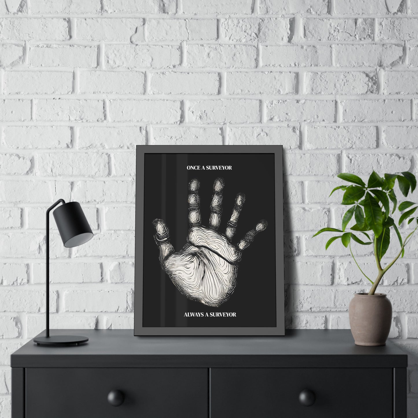 Surveyor Hand Print Framed Poster