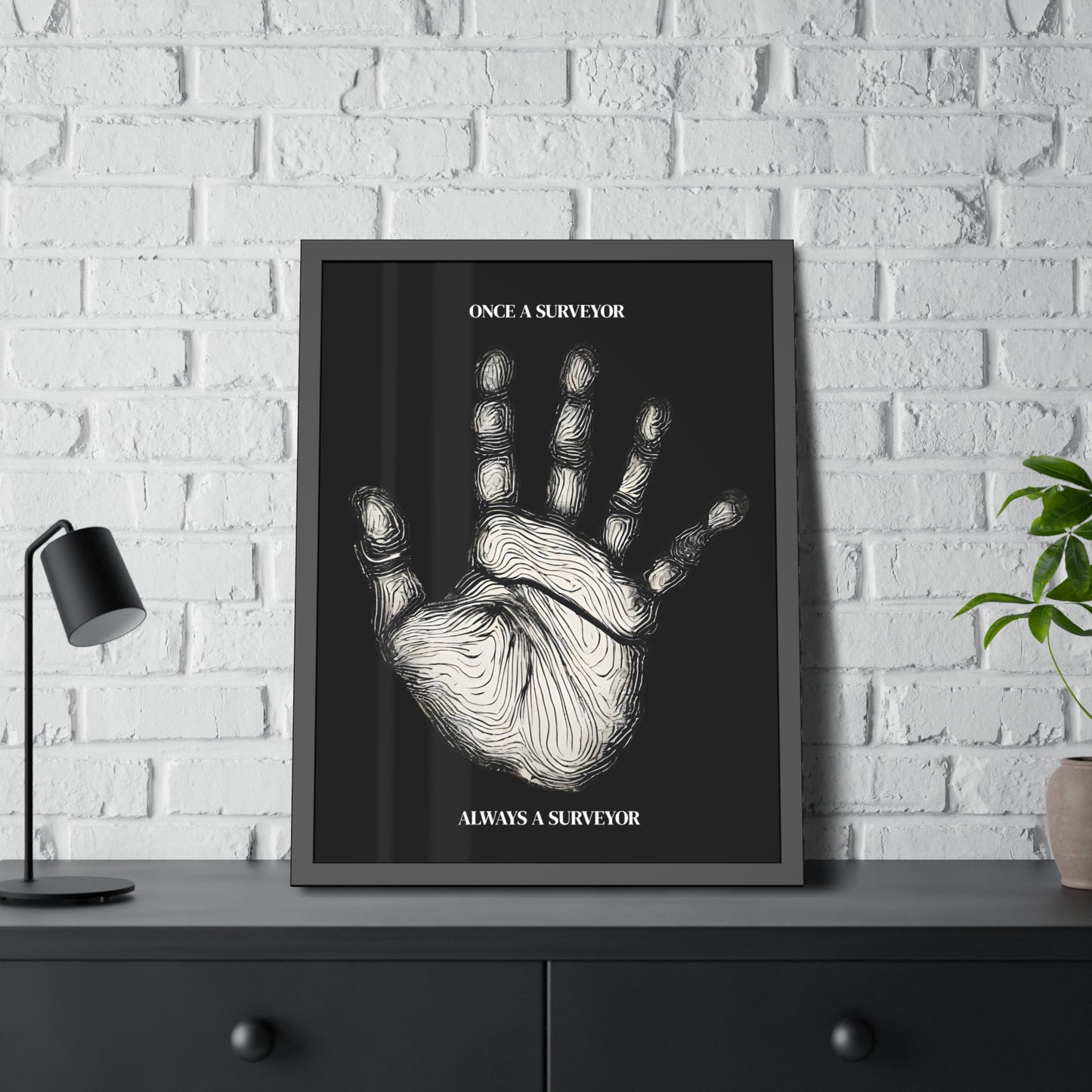 Surveyor Hand Print Framed Poster